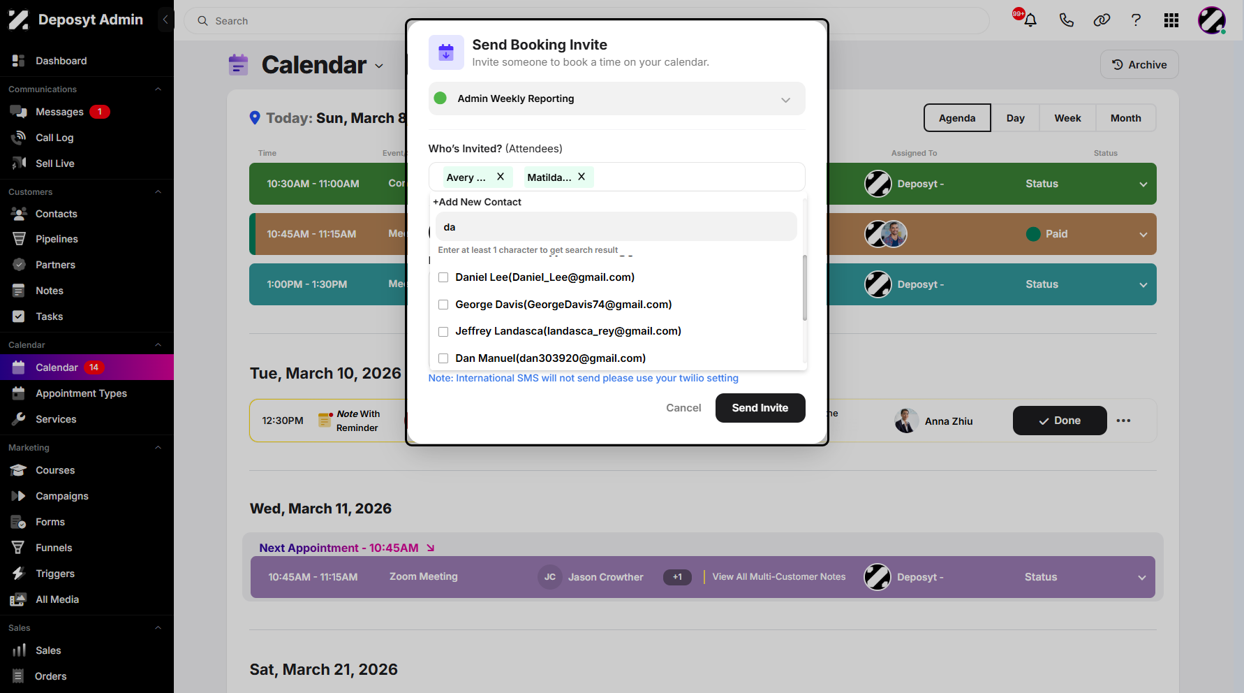 Step 8: Select the attendees by clicking the checkboxes next to their names.