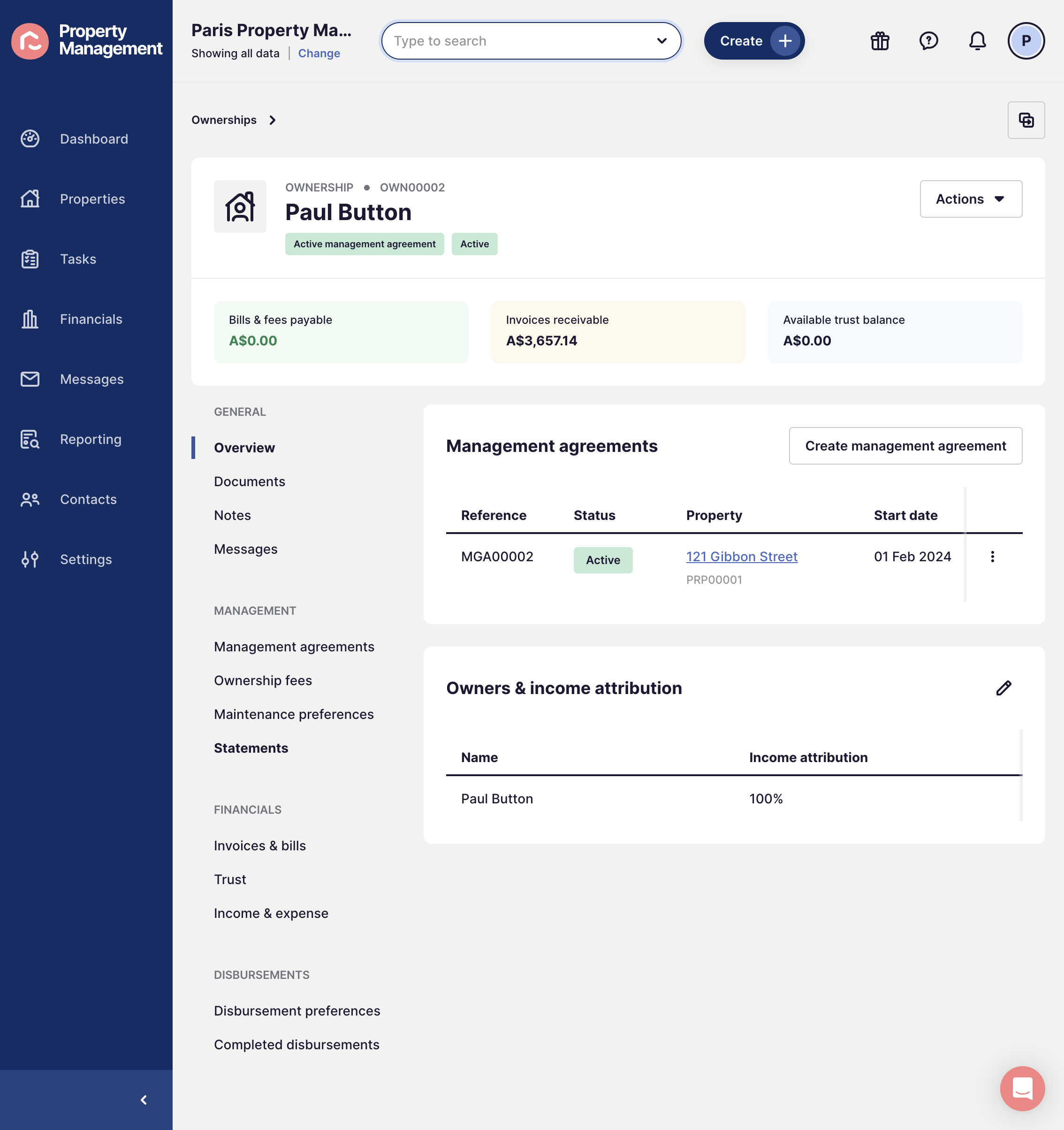 From the Ownership Record, select Statements