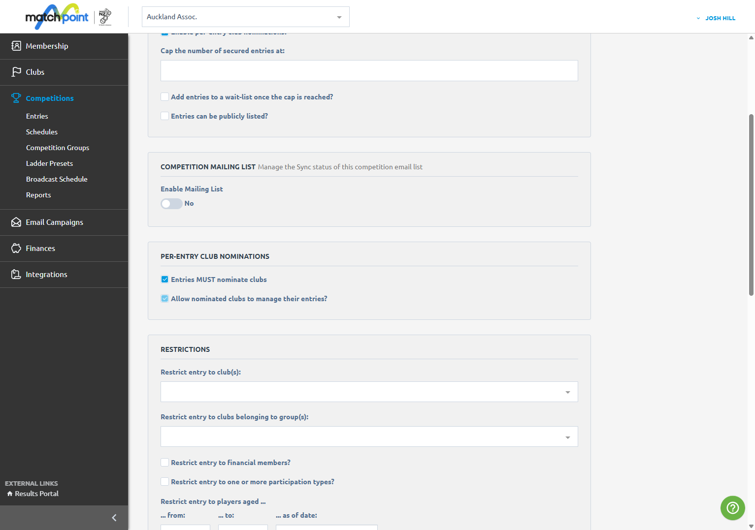 Check Allow nominated clubs to manage their entries?