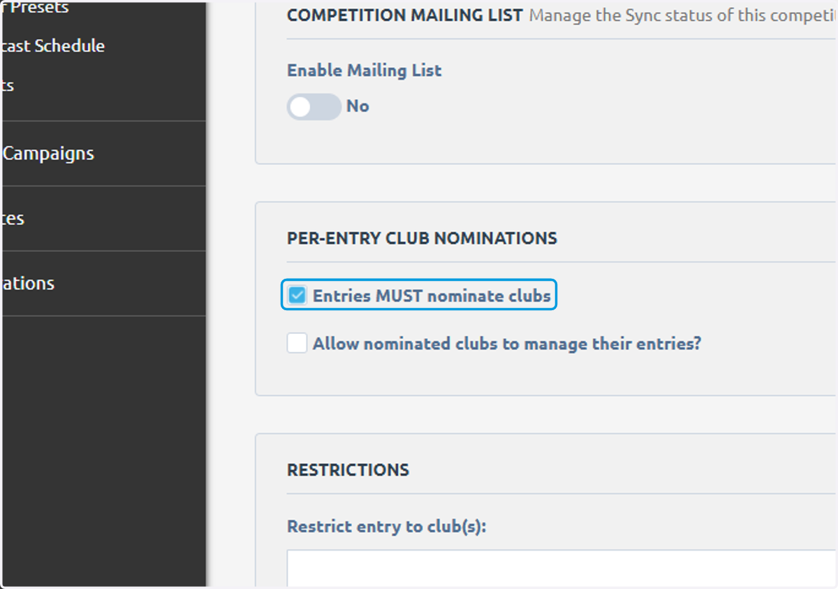 Check Entries MUST nominate clubs