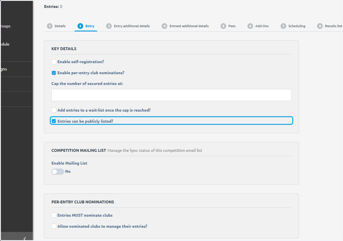Click on Entries can be publicly listed?