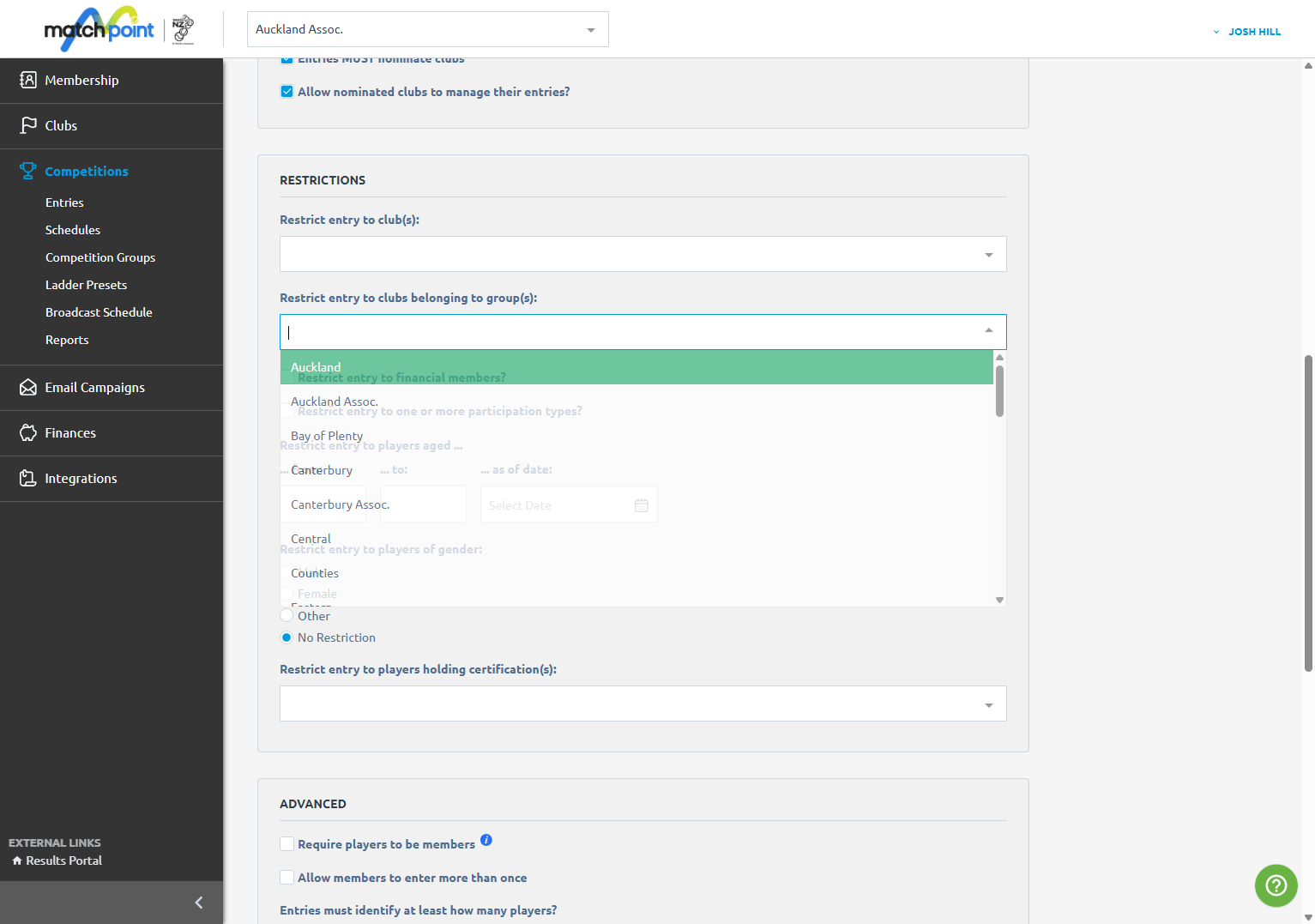 Click on what club groups you want to restrict entry to