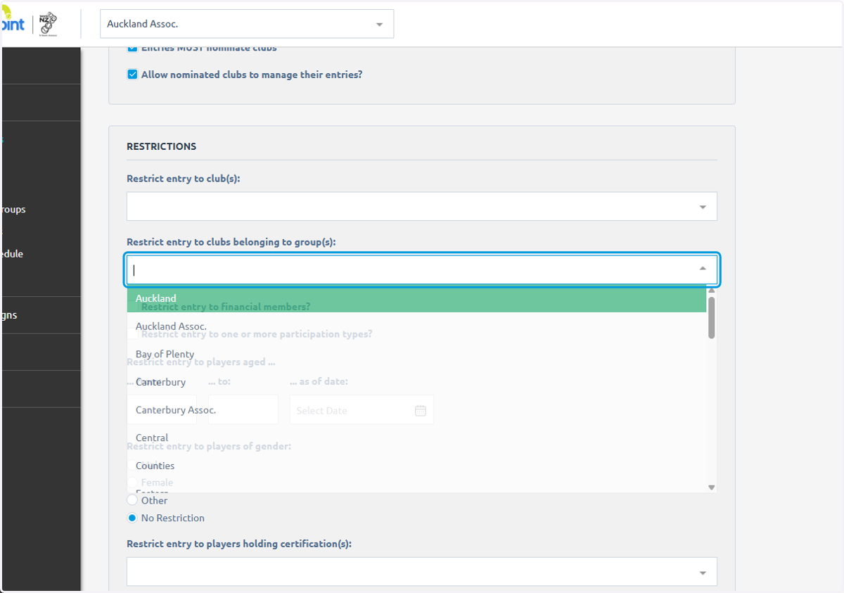Click on what club groups you want to restrict entry to