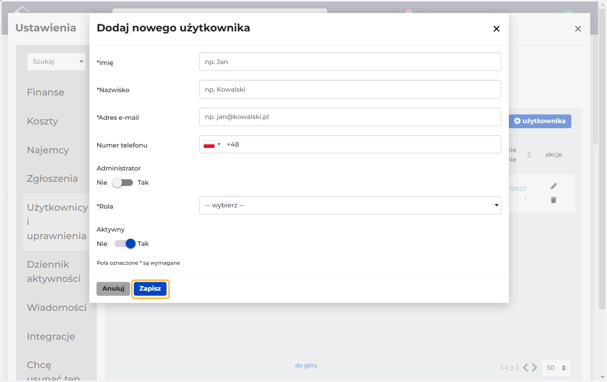 Po uzupełnieniu danych kliknij "zapisz"