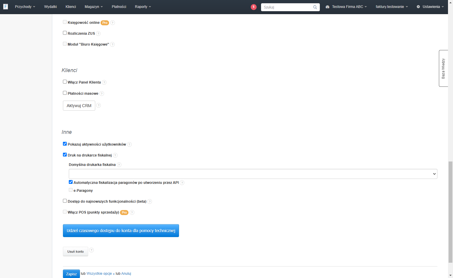 Zaznacz checkbox przy opcji 'Automatyczna fiskalizacja paragonów po utworzeniu przez API'.