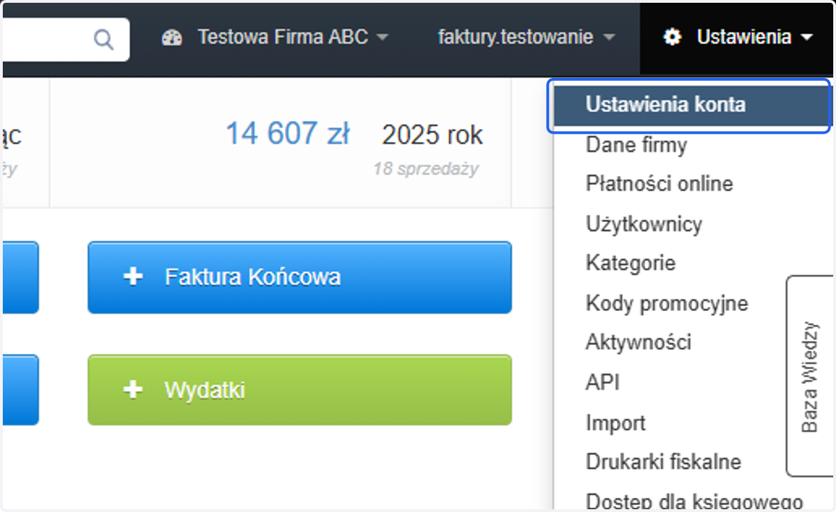 Nast臋pnie z listy wybierz 'Ustawienia konta'.