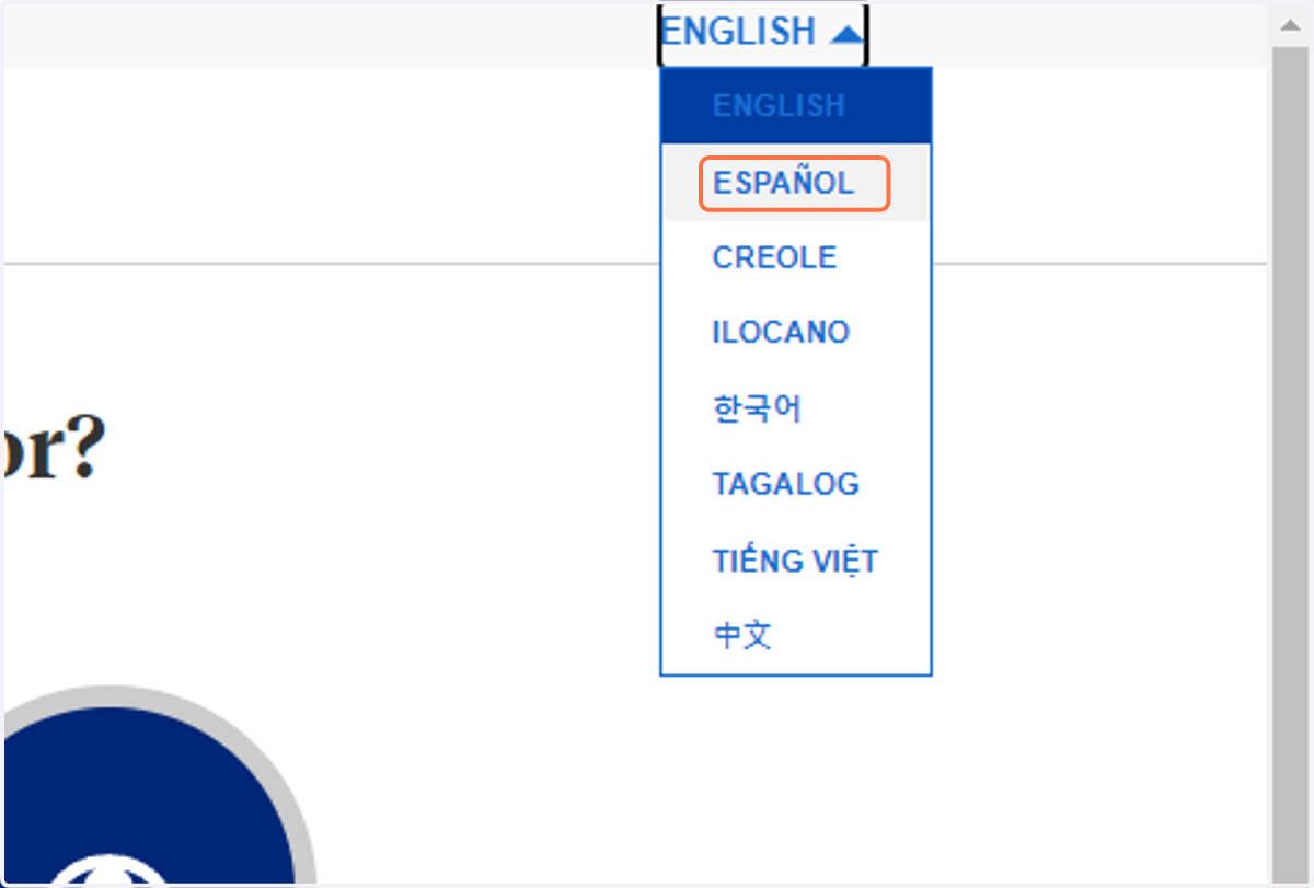 Click on ESPAÑOL