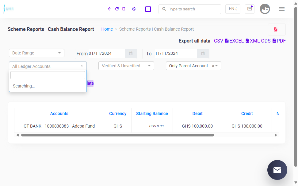 Selecting Ledger Accounts