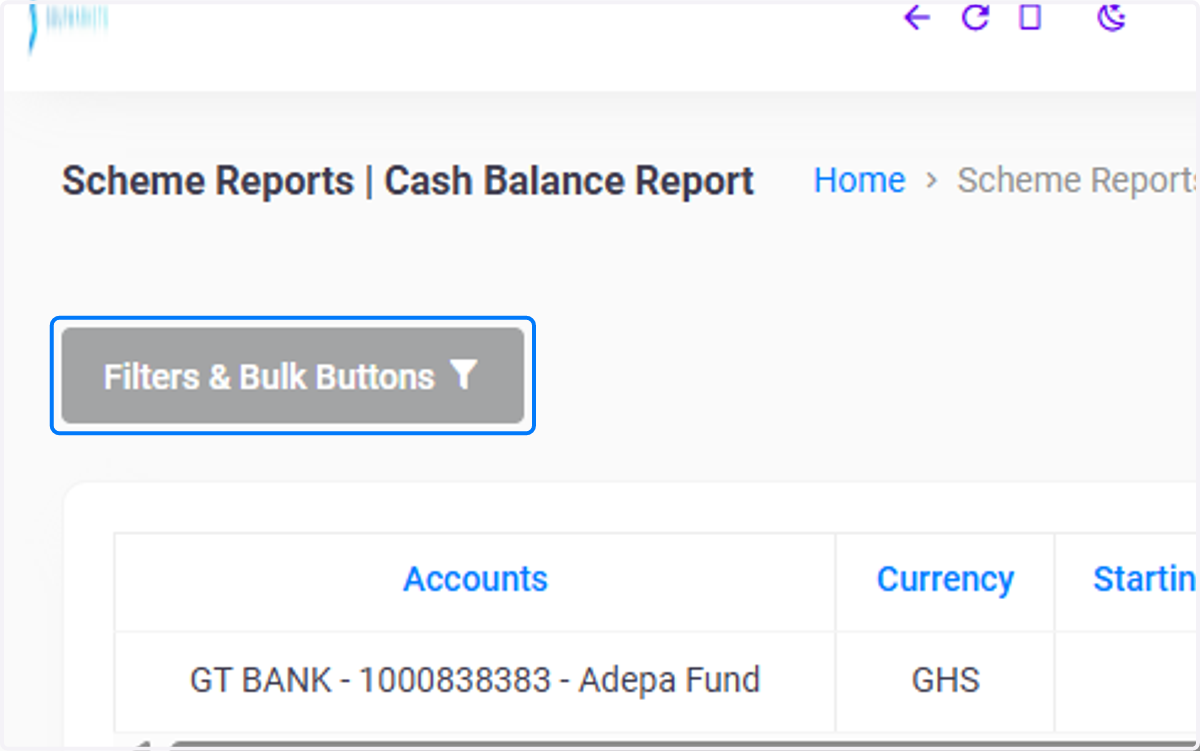 Filters & Bulk Buttons