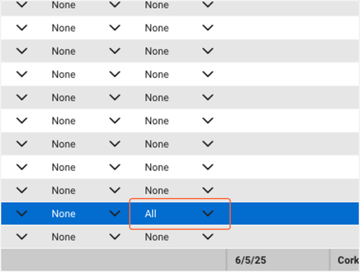 Select "All" for Table Setup Inquire Level