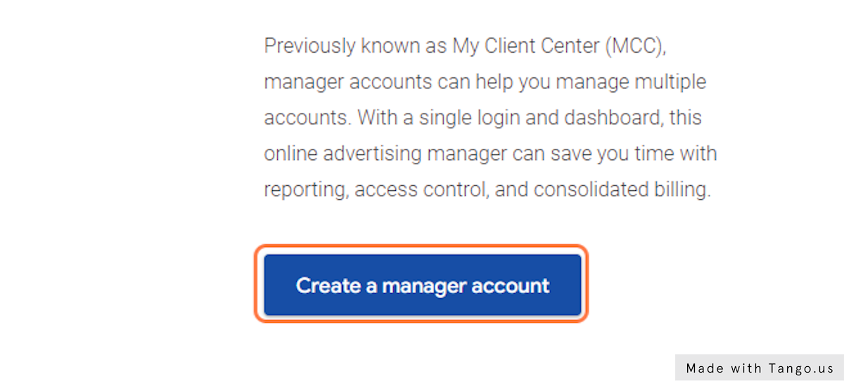 Click on Create a manager account