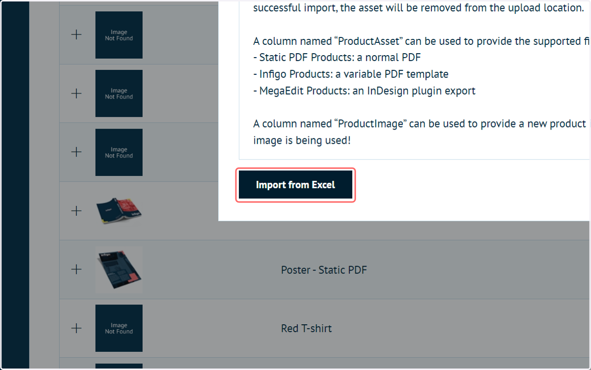 Click on Import from Excel