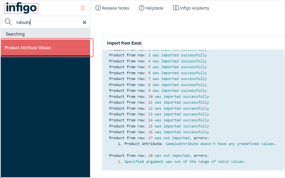 Navigate to Product Attribute Values
