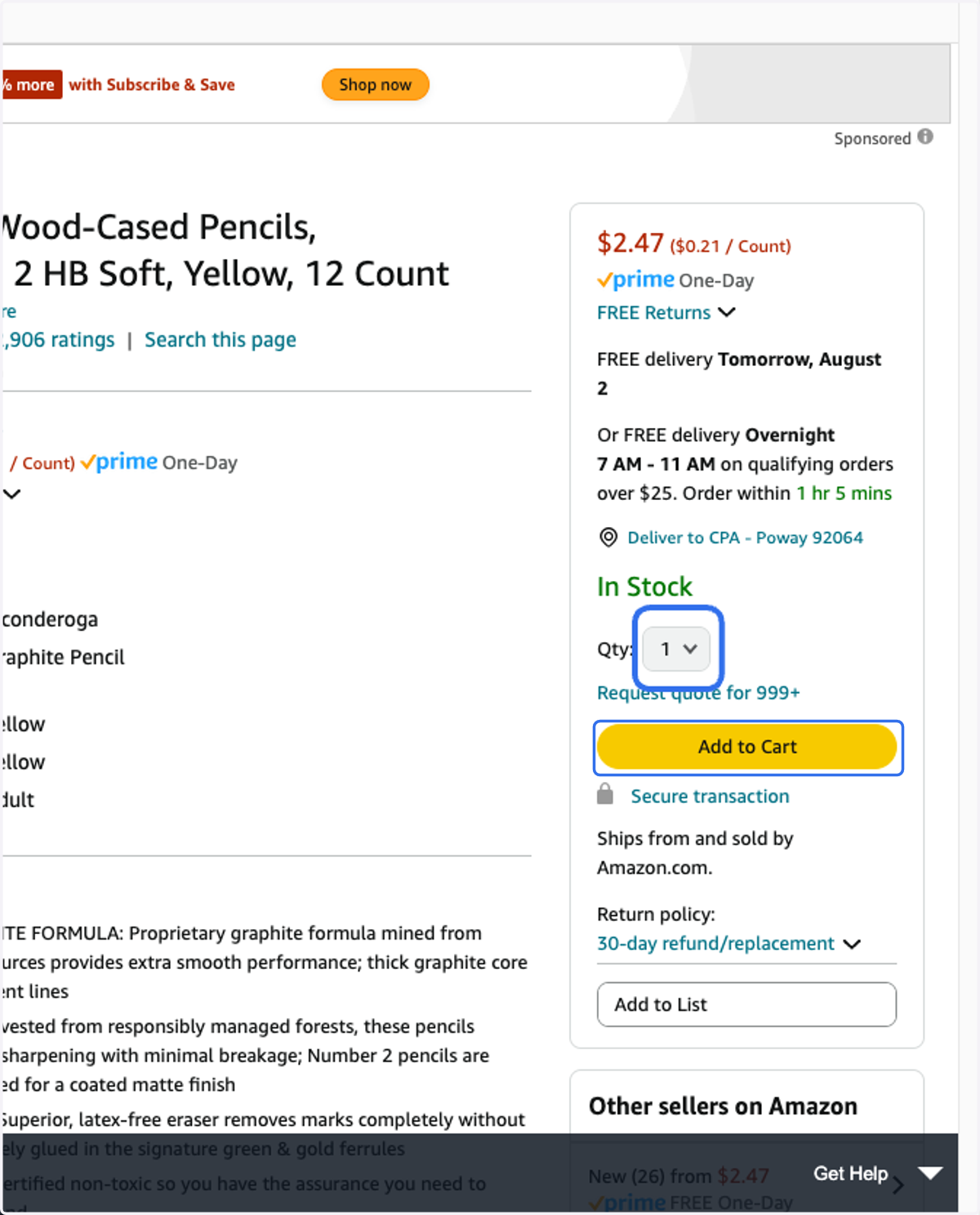Click on Add to Cart