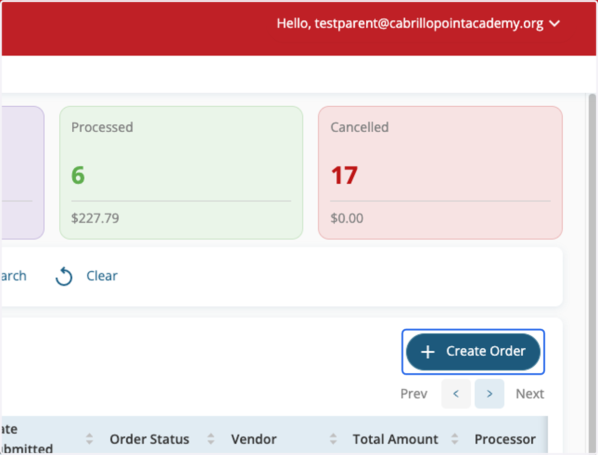 Click Create Order