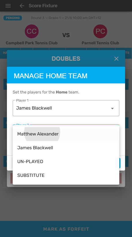 Click on the player name