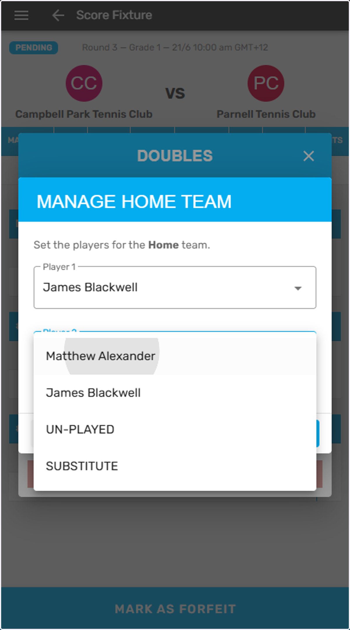 Click on the player name