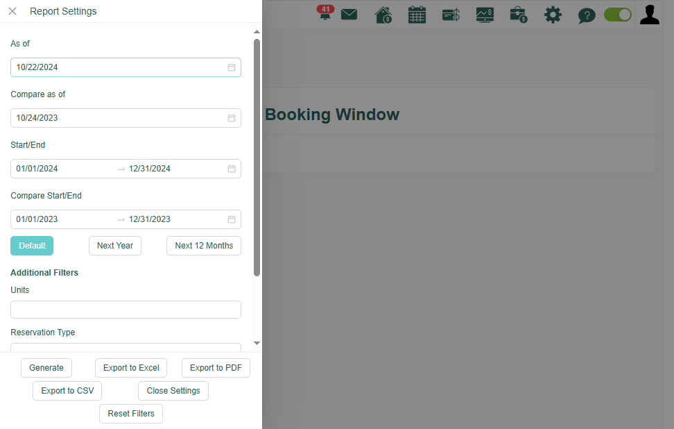 A side window will appear with the filters needed for the report. You start by selecting the "As of" date to set the reports' result as of what date