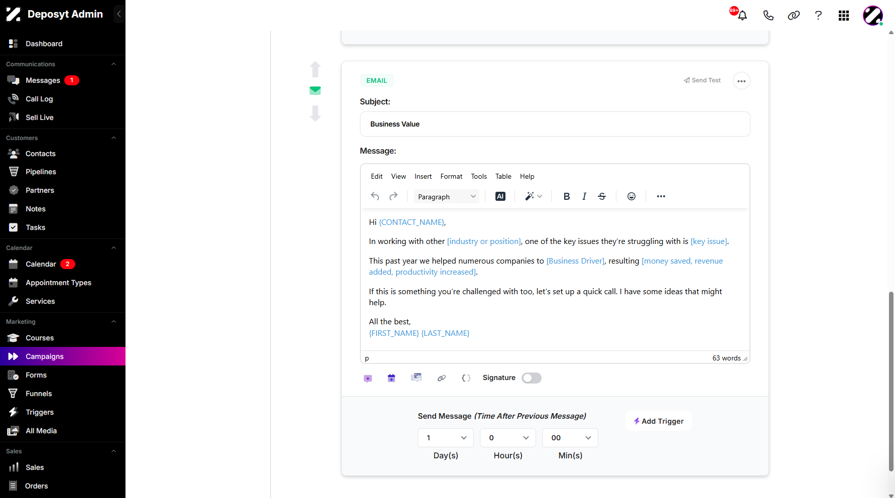 Step 12: It will then be inserted into your messaging sequence.