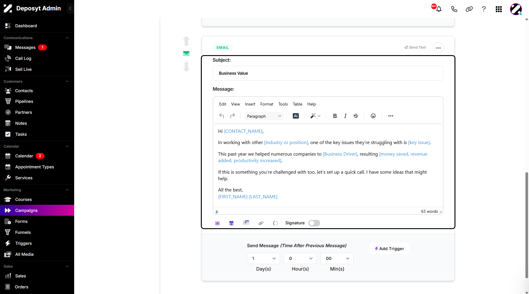 Step 12: It will then be inserted into your messaging sequence.
