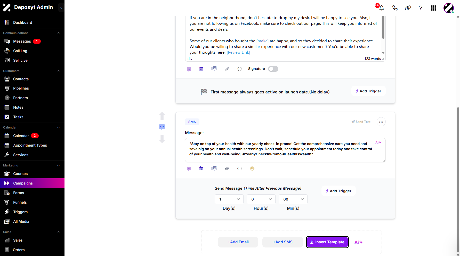 Step 7: Scroll down and click the Insert Template button to continue.