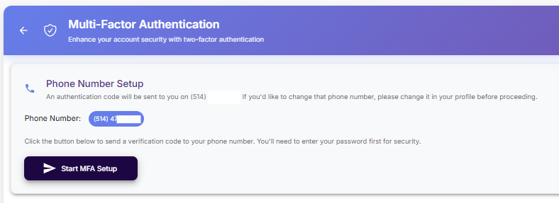 Click on Start MFA Setup