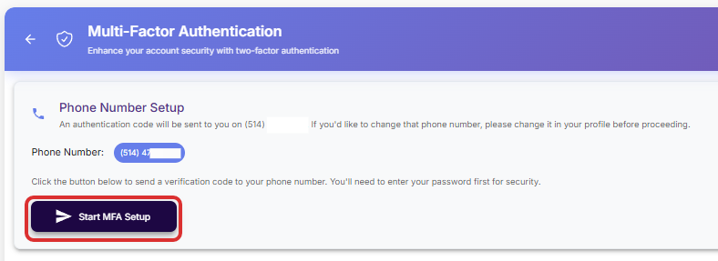Click on Start MFA Setup