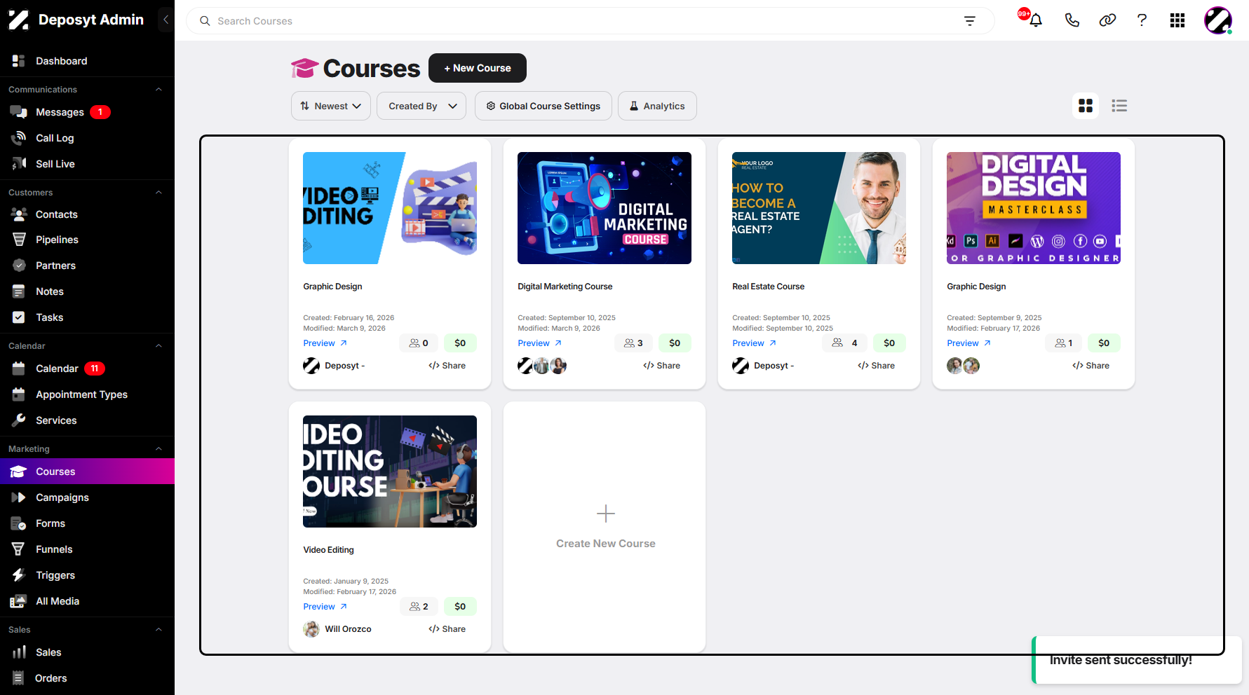 Step 9: A pop-up notification will appear, confirming that the invite has been successfully sent.