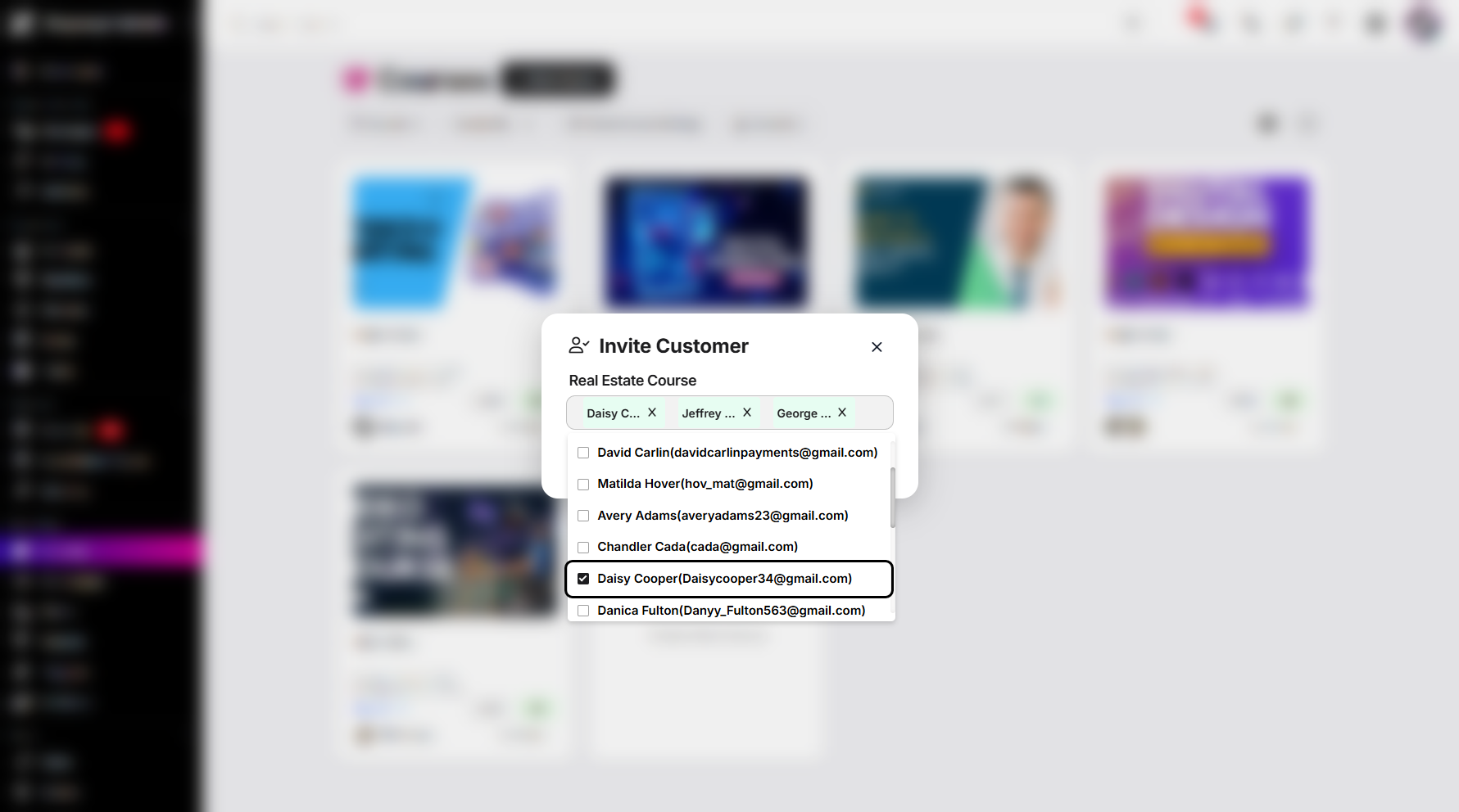 Step 7: You can select one or multiple contacts to invite to the selected course.