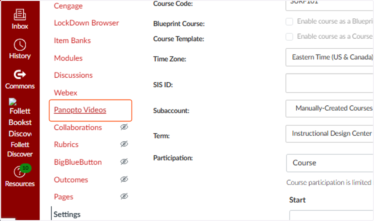 Click on Panopto Videos in the course menu.