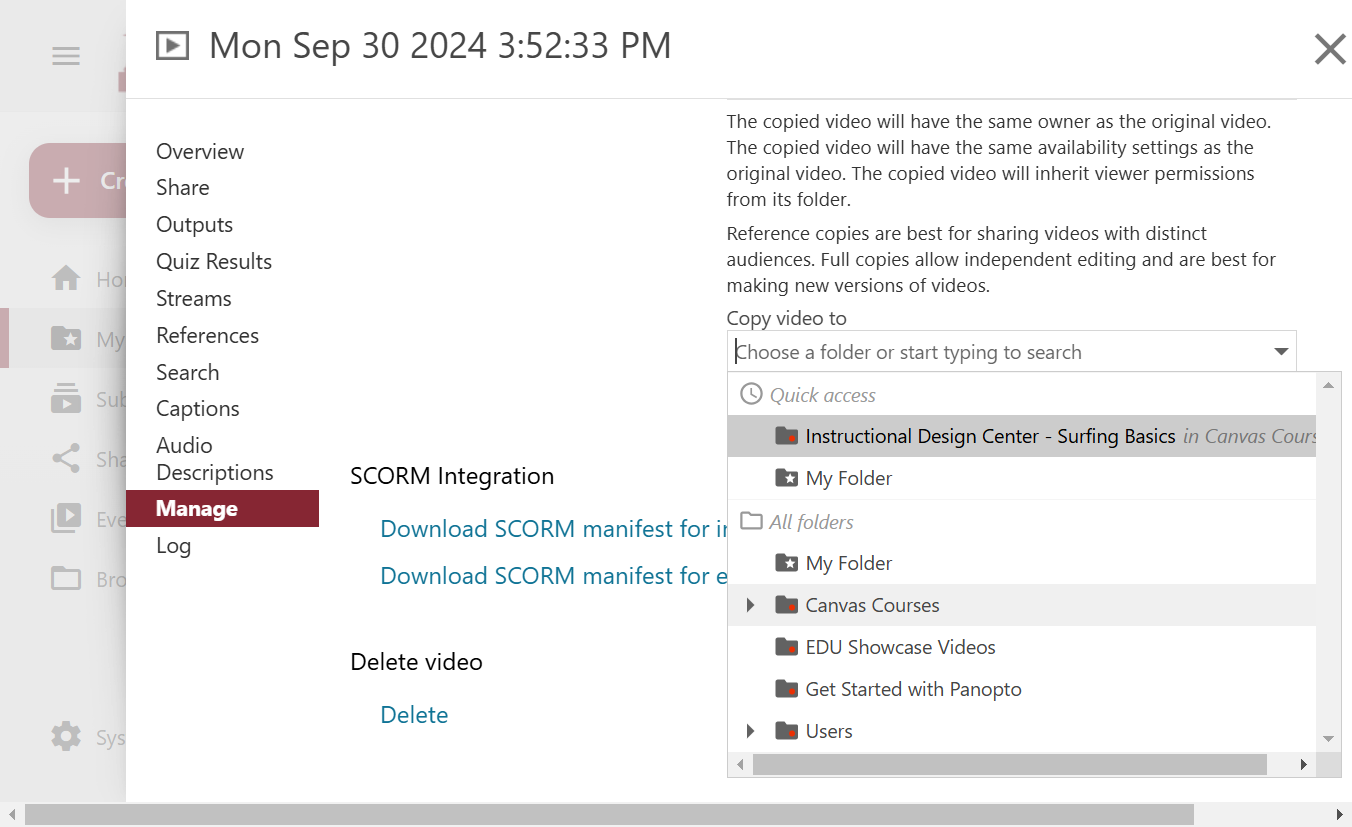 Choose the folder where you want to copy the video.