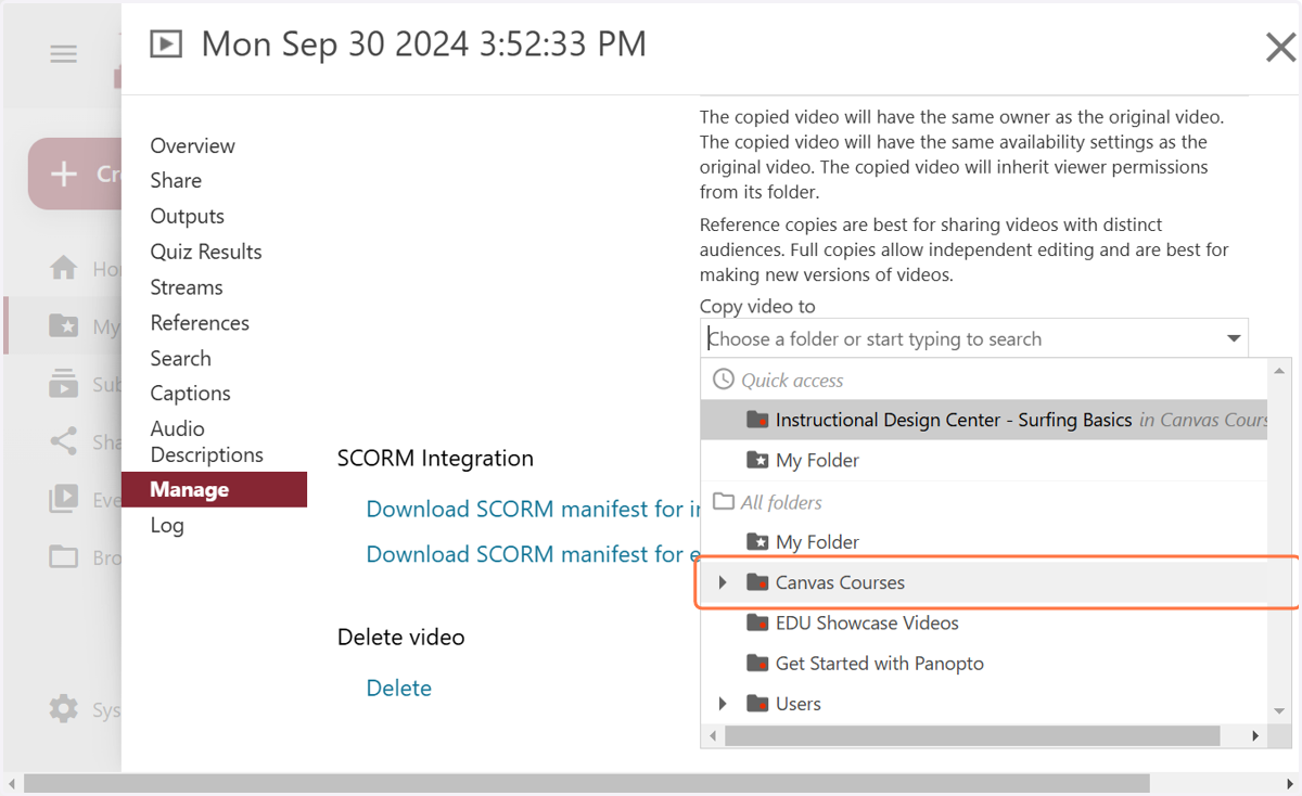 Choose the folder where you want to copy the video.