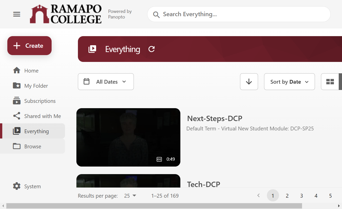 To access your Canvas course folder, click on Browse in the menu.