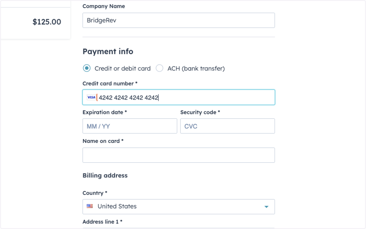 Enter in the Payment Information