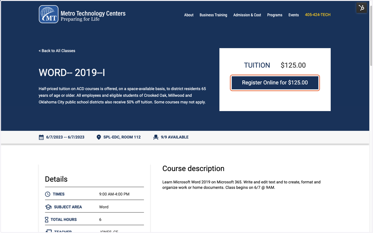 Click on "Register Online for $125.00"