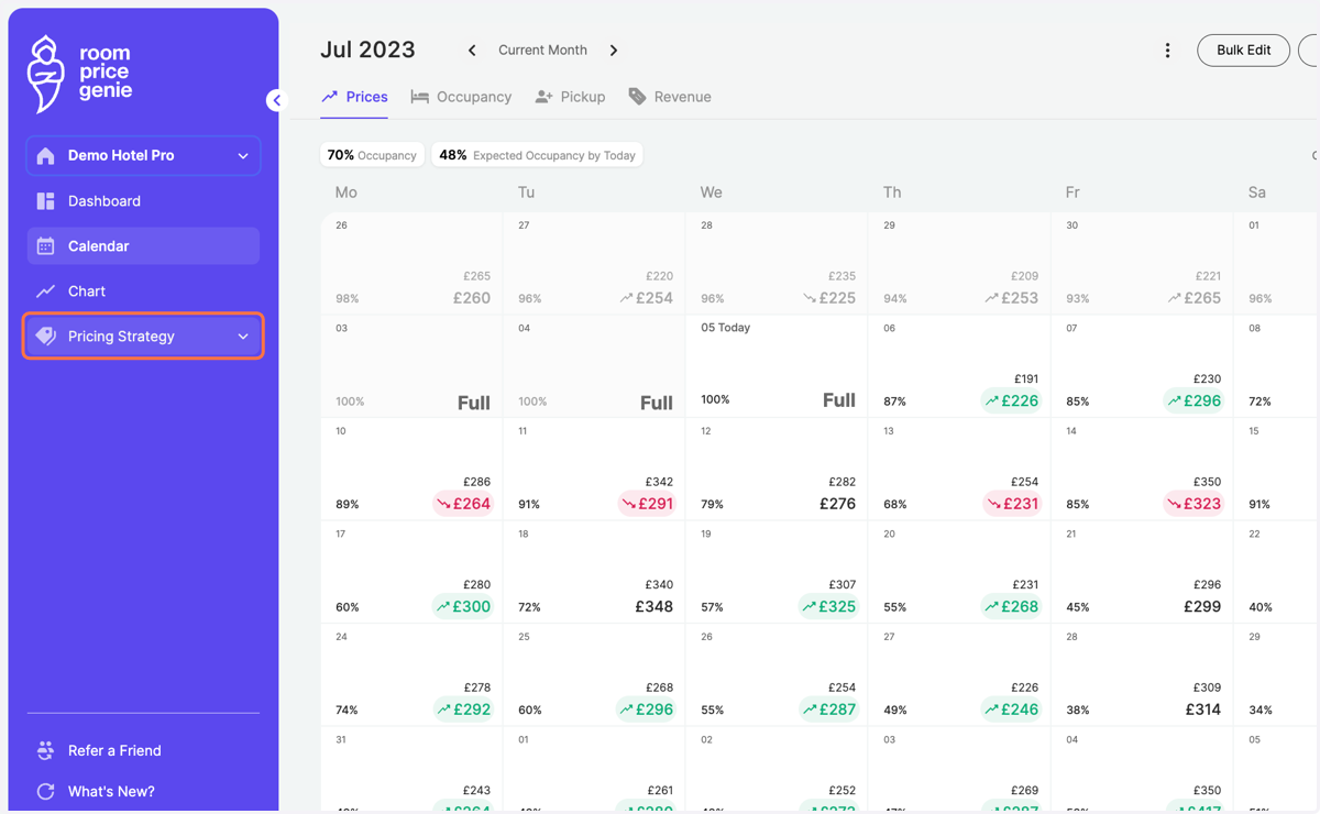 In the navigation bar, navigate to "Pricing Strategy"