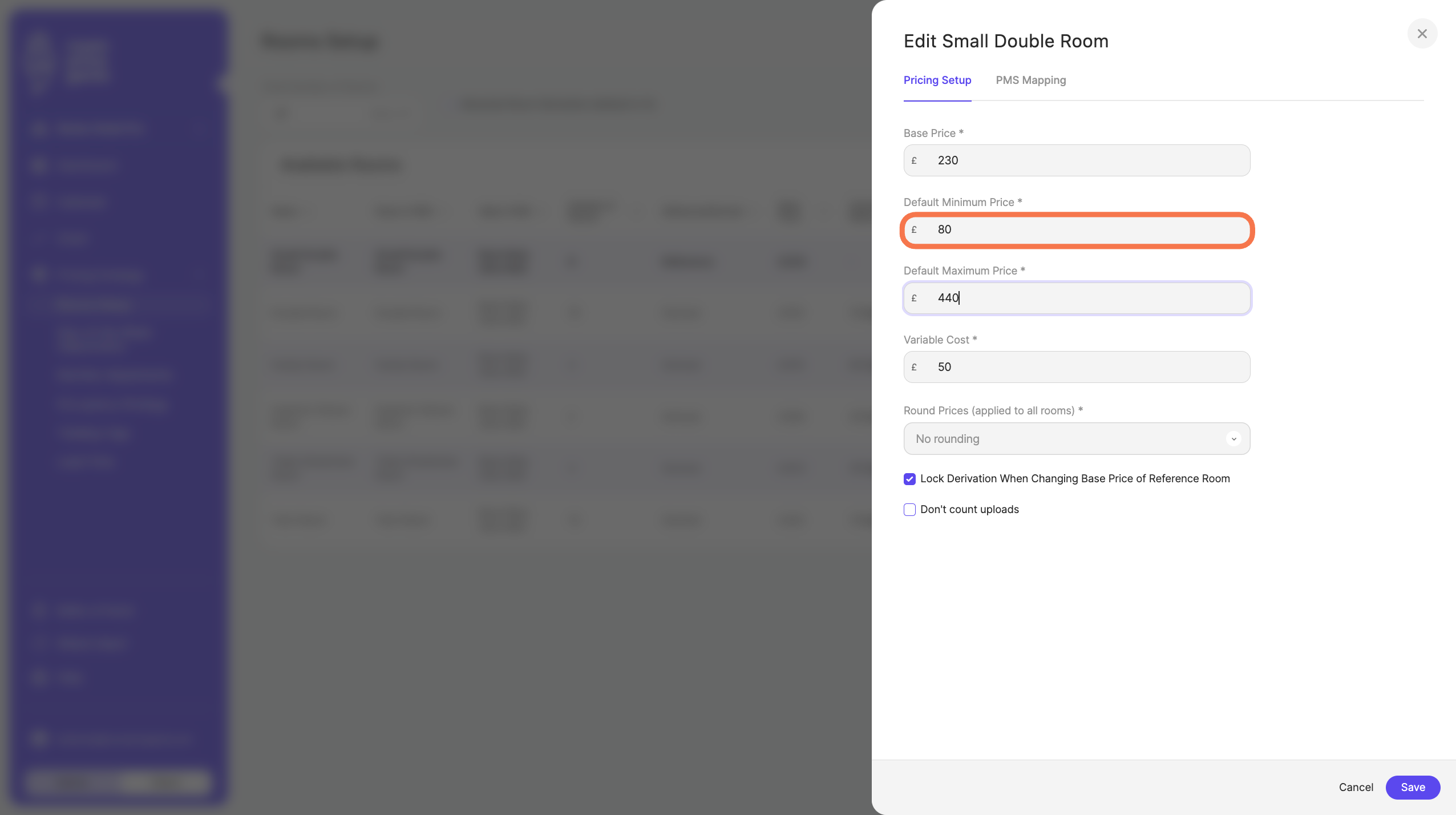 Under the tab "Pricing Setup", define your Default Minimum and Maximum Prices
