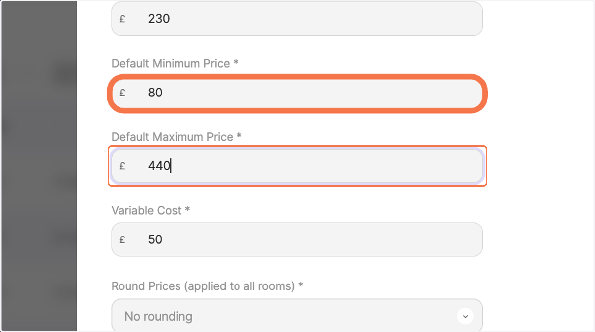 Under the tab "Pricing Setup", define your Default Minimum and Maximum Prices