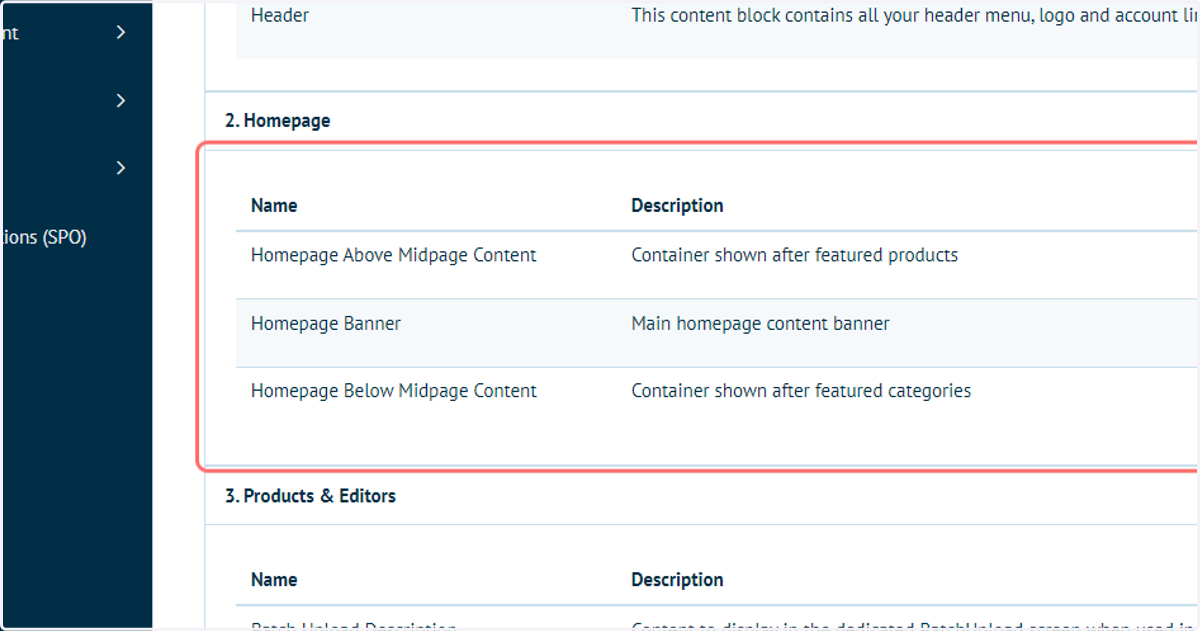 Return to the Editable Content page and review the Homepage section