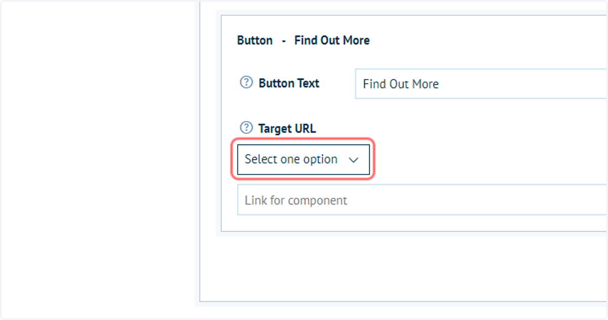 To begin defining a URL for the button, click on Select one option