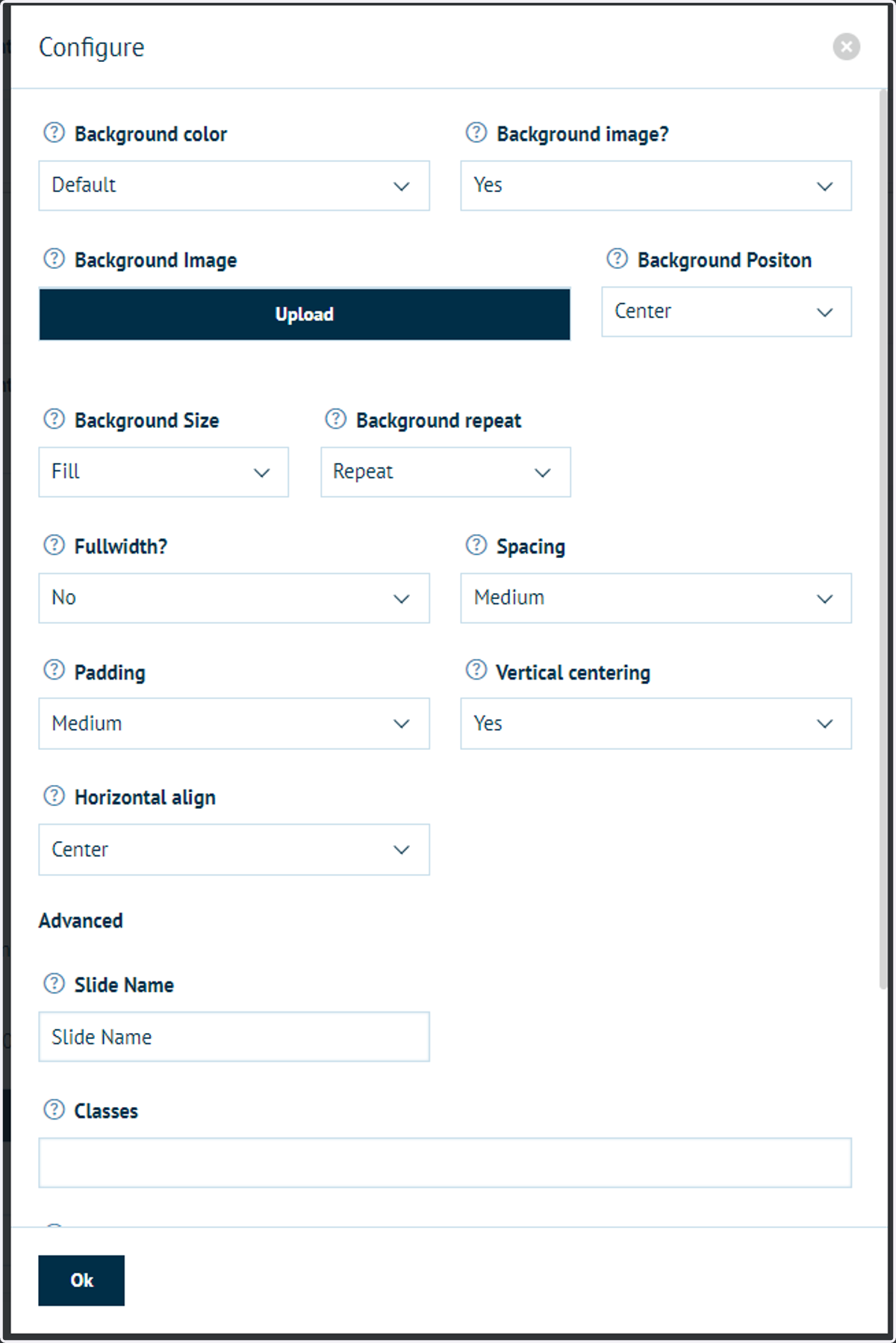 Slide configuration options