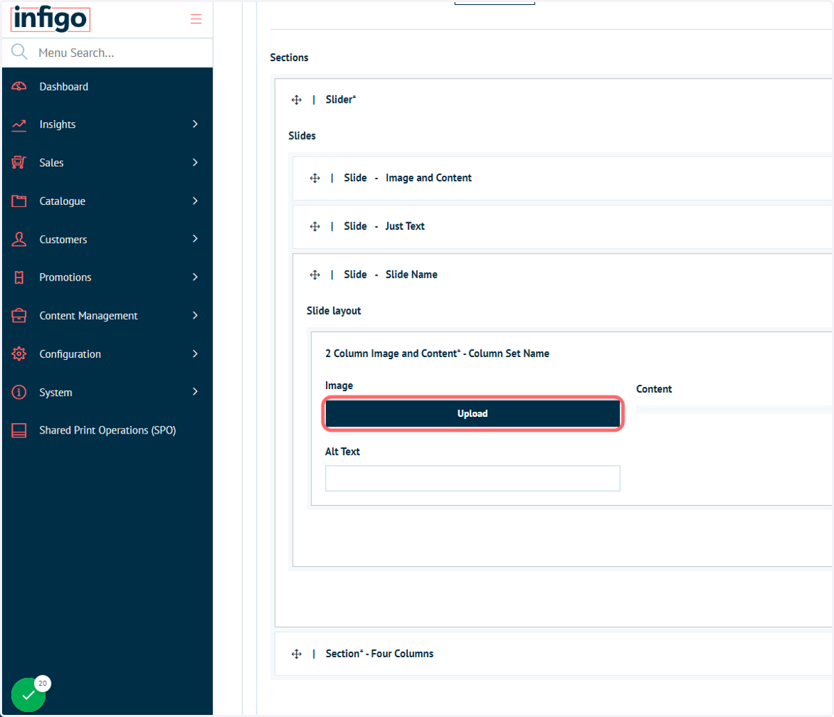 Add an image to your slide layout by clicking Upload
