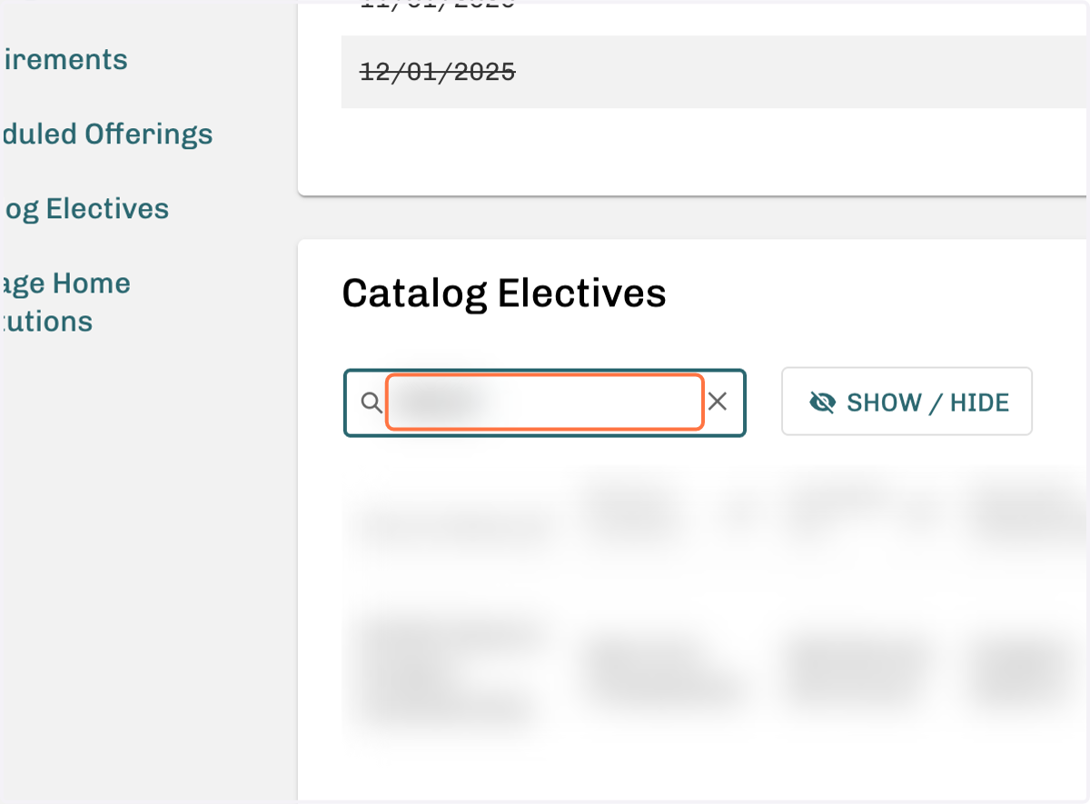 Enter your elective course code