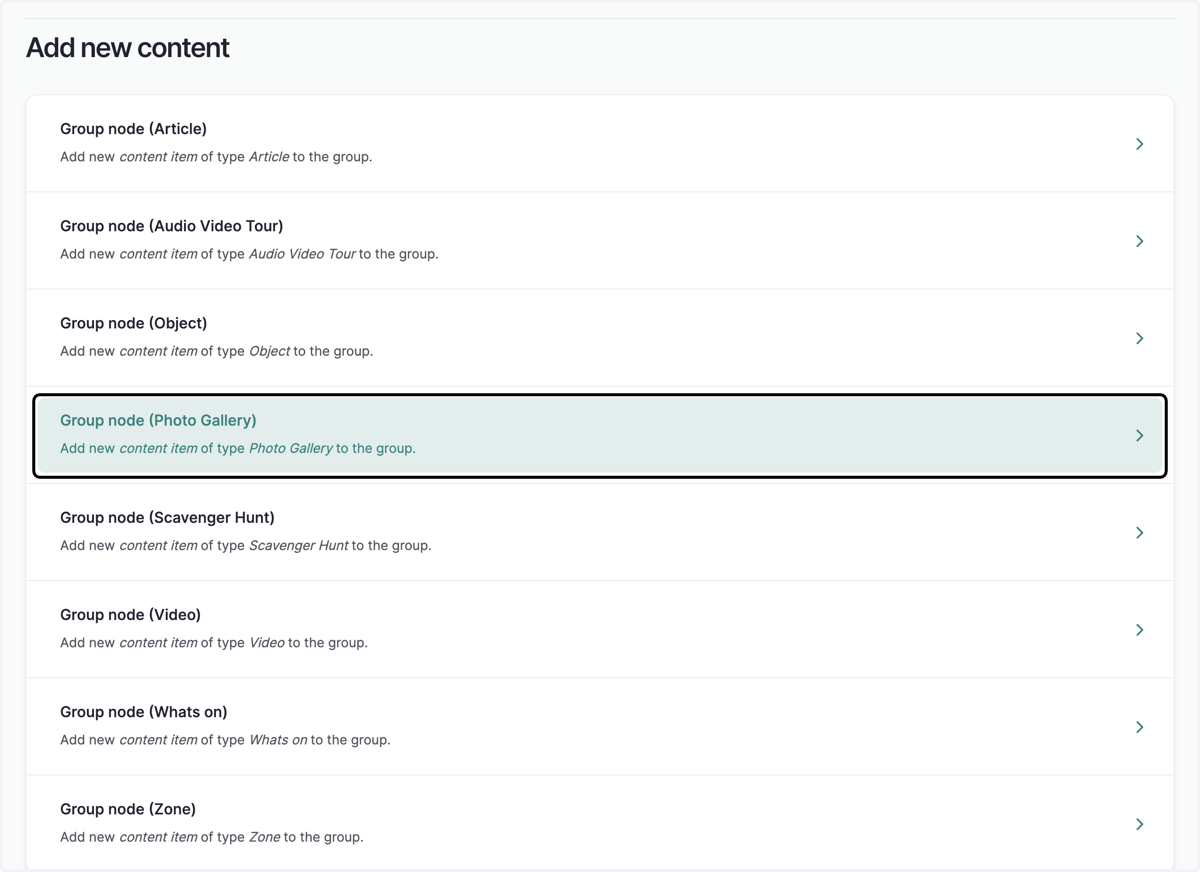 Click on Group node (Photo Gallery)