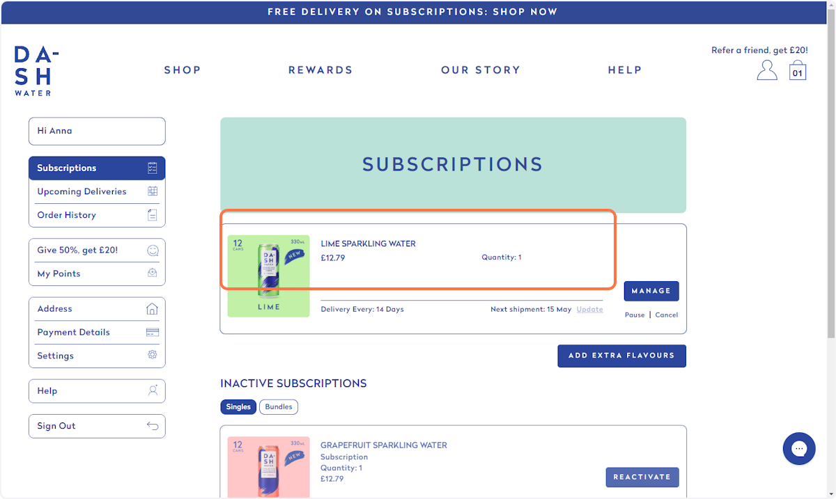 Click "Add Extra Flavours" beneath your active subscriptions