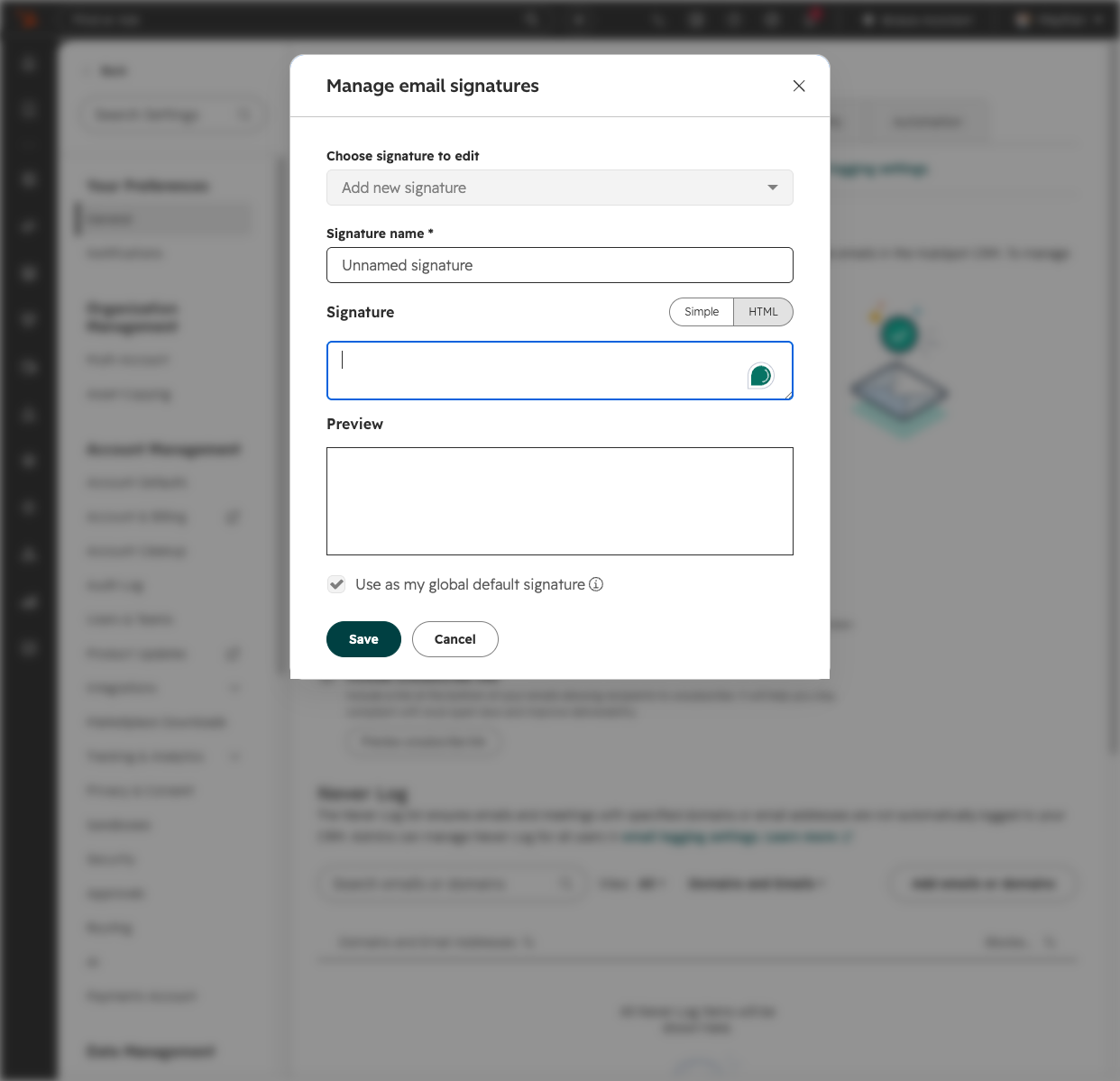A. Select HTML B. Copy/paste the code from the email generator