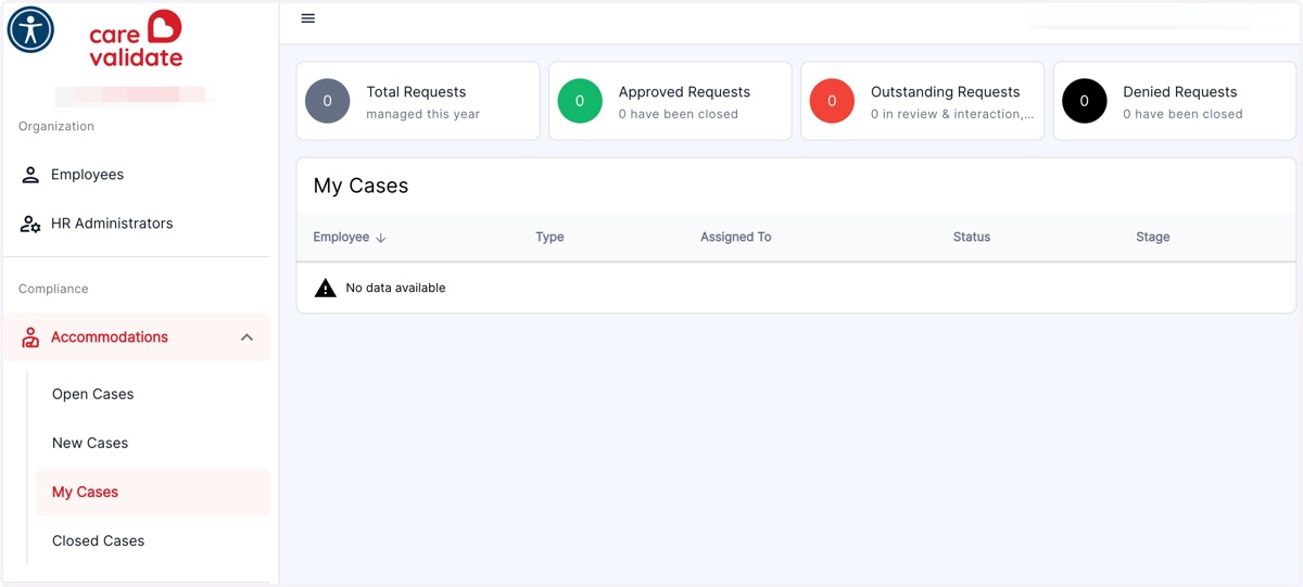 Landing Page - When you log in, you will land on the My Cases page