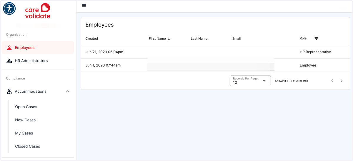 This will list all of the employees registerd in your organization; They can be sorted by the columns.