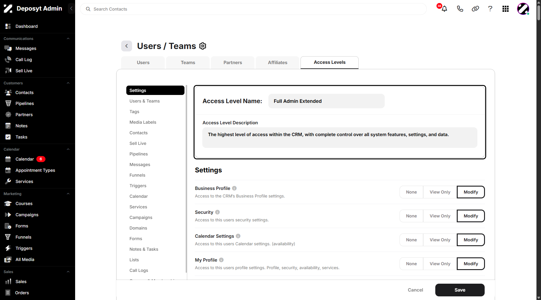 Step 8: You can now enter a name for your new access level and add a description if needed.