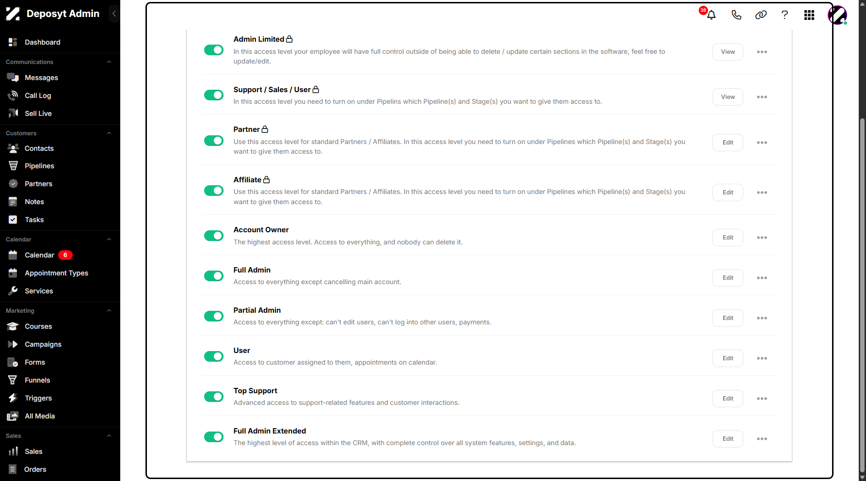 Step 12: You will then be automatically navigated back to the Access Levels list, where you can view your newly created access level.